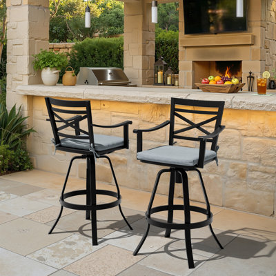 Tabouret de bar d'extérieur pivotant en aluminium 30 po avec coussin Sunbrella Cohdi