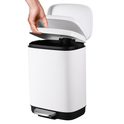 Stainless Steel Step Trash Can 12L/3.2 Gallon - Soft-Close Lid, Removable Inner Bucket, Fingerprint Resistant - Durable Indoor Waste Bin for Kitchen, Bathroom, Office, White