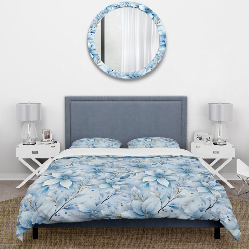 Ensemble de housse de couette Daisy bleu, Housse de couette pour très grand lit et 2 très