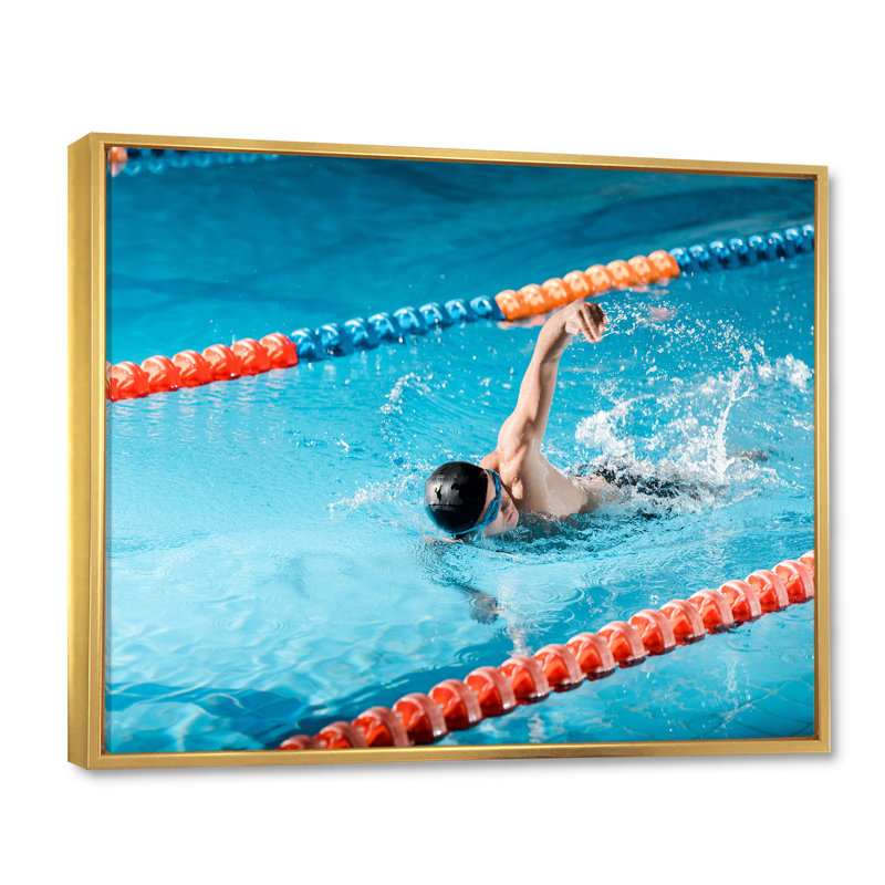«Natation nage sur toile», Cadre flottant doré, H 12 po x l 20 po x P 1 po