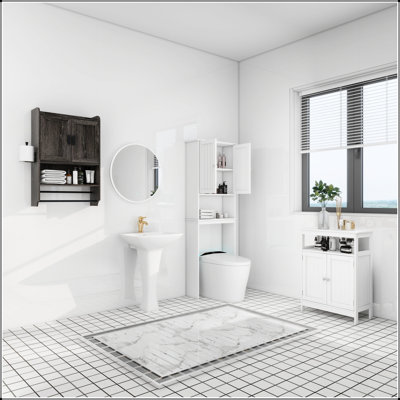 Vintage Bathroom Wall Cabinet with Doors, Adjustable Shelf, Towel Bar, and Paper Holder for Over The Toilet Storage