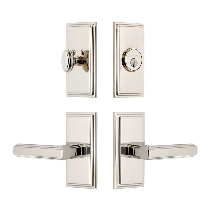 Carre Short Plate Complete Entry Set with Single Cylinder Deadbolot and Carre Lever, 2.375", Left Handed, Bright Chrome