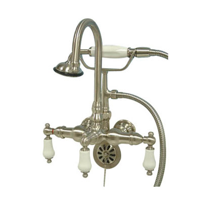 Robinet de baignoire à fixation murale à trois poignées avec douche à main à pattes Vintage