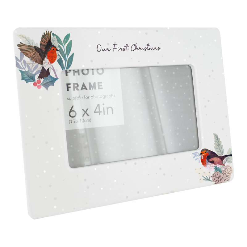 Our First Christmas Festive Robin Ceramic Single Picture Frame in White