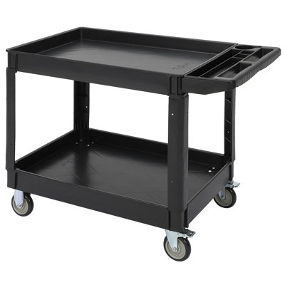 Service Utility Cart 2-Shelf Utility/Service Cart, 500-Pound Capacity, Storage Handle, for Warehouse/Garage/Cleaning/Manufacturing/Kitchen/Office，45"X