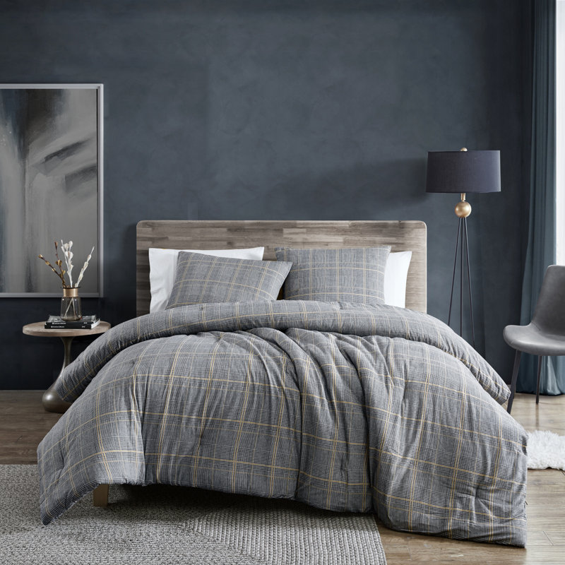Kenneth Cole Sussex Flannel Black Duvet Cover Set, Full/Queen Duvet Cover + 2 Shams