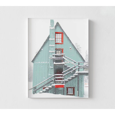 Art mural de Noël cabane en rondins de neige neige hiver paysage nordique vacances photographie impression encadrée décoration de Noël minimaliste rustique