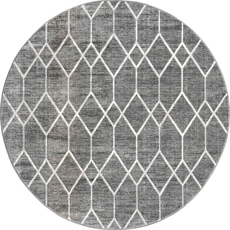 Tapis intérieur rectangulaire en polyester tissé à la machine à motif abstrait Eshin, Rond 7 pi