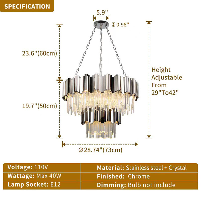 Modern Round Double-Layer Chrome Raindrop K9 Crystal Chandelier, Height-Adjustable