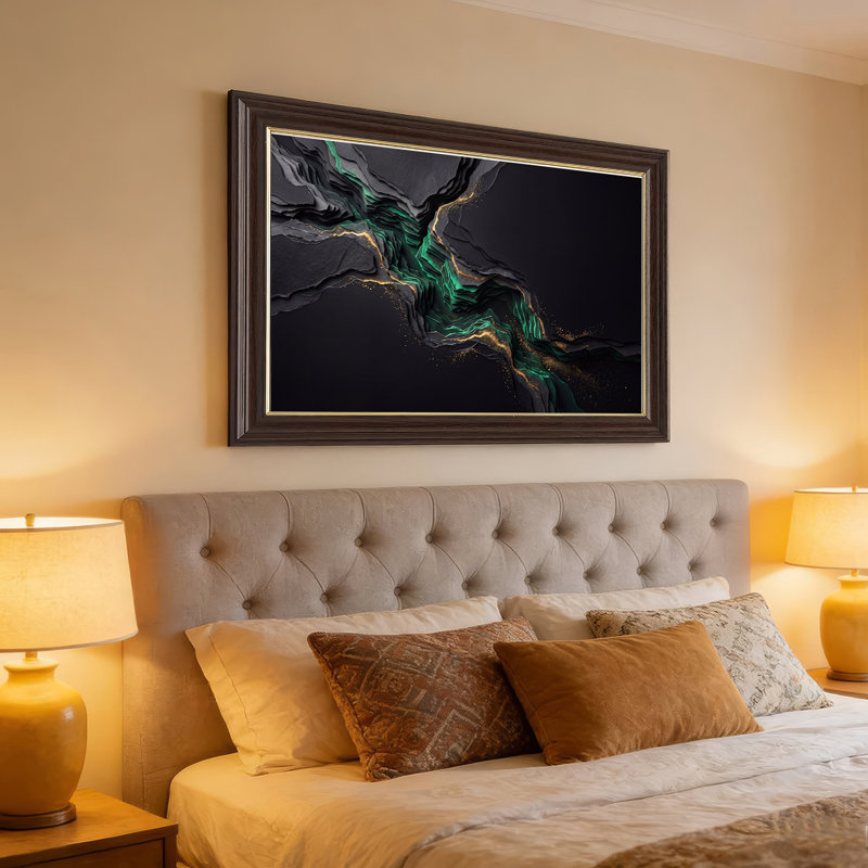 Art abstrait sur toile abstrait vert émeraude et or gris, 16"H x 24"W