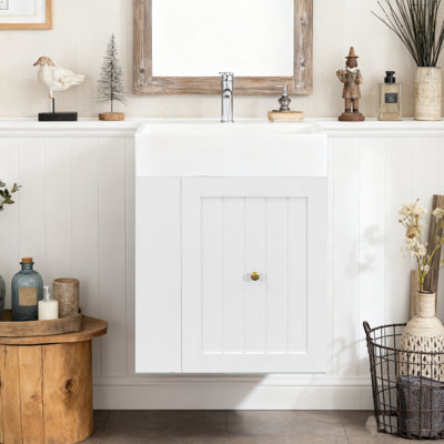 Meuble-lavabo flottant de 20 po avec lavabo, armoire de rangement moderne avec tiroir pour petites salles de bain