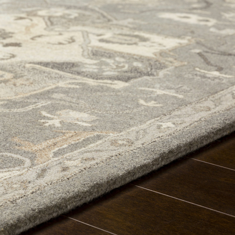 Tapis oriental gris anthracite / taupe en laine touffeté à la main Burkouer, Rond 6 pi