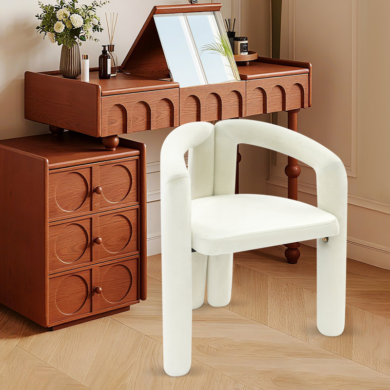 Fauteuil de maquillage moderne avec coussin et dossier moelleux, Beige