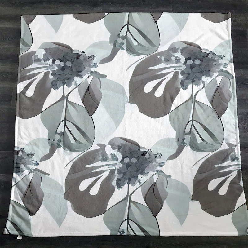 Throw Blanket, 68" W x 80" L, Floral/Abstract, Gray/Blue/White