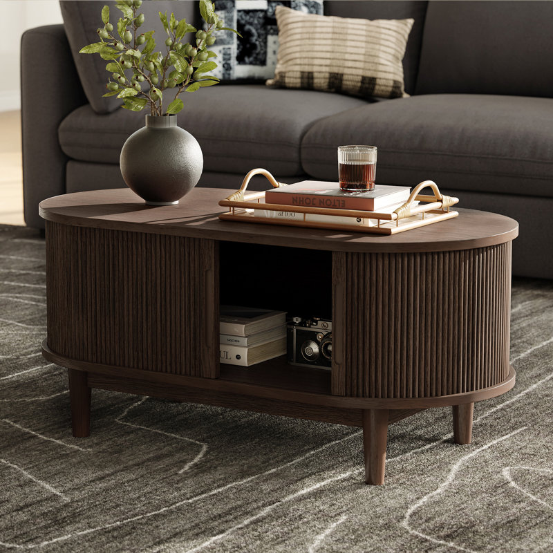 Table basse cannelée avec rangement Leathia, Marron foncé