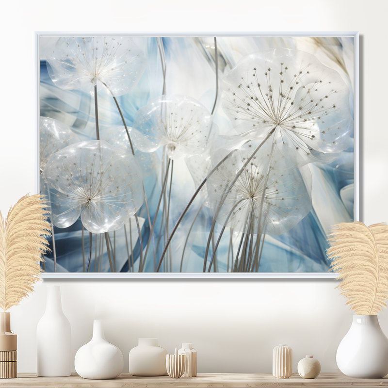 Sparkling Silver Dandelion Dreams I - Pissenlit, art encadré, Toile encadrée flottée blanche, H 16 po x l 32 po x P 1 po