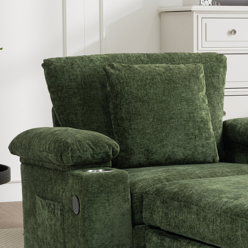 Fauteuil d'appoint surdimensionné en chenille avec repose-pieds, Chenille verte