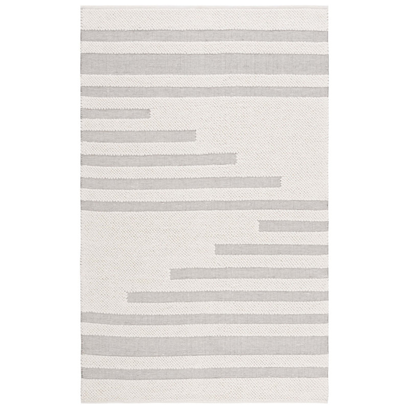 Tapis rayé en laine fabriqué à la main Cortni ivoire / gris, Rectangle 8 pi x 10 pi