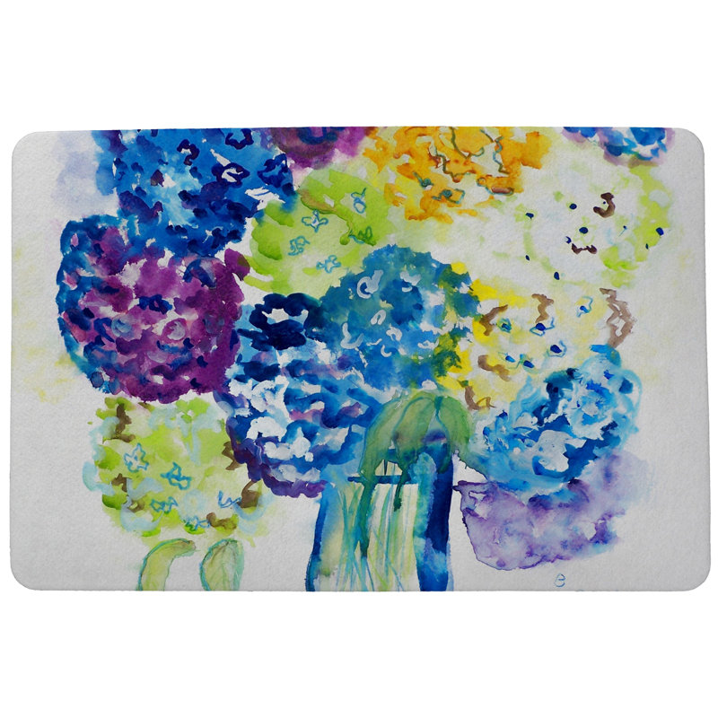 Tapis antidérapant pour l'intérieur et l'extérieur de 26 po x 18 po Sinquefield Hydrangea