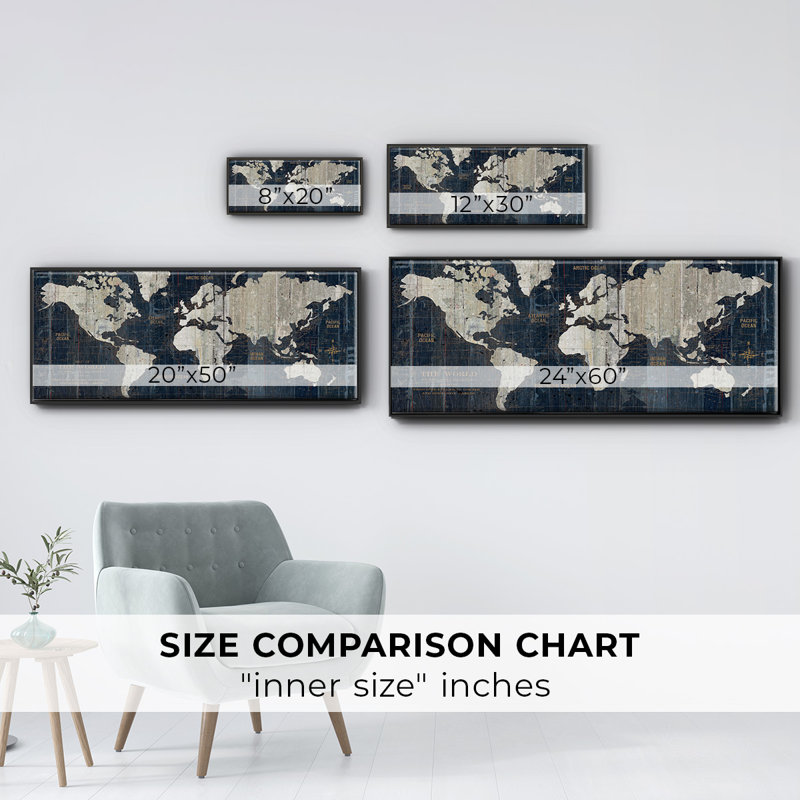 Carte du vieux monde - toile encadrée, H 12 po x l 30 po