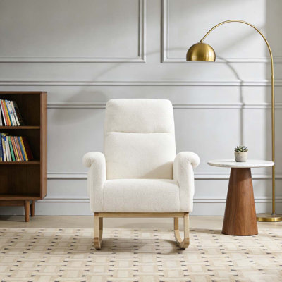 Modern Accent Rocking Chair Rocking Chair with Solid Wood Legs, Upholstered Nursery Glider Rocker