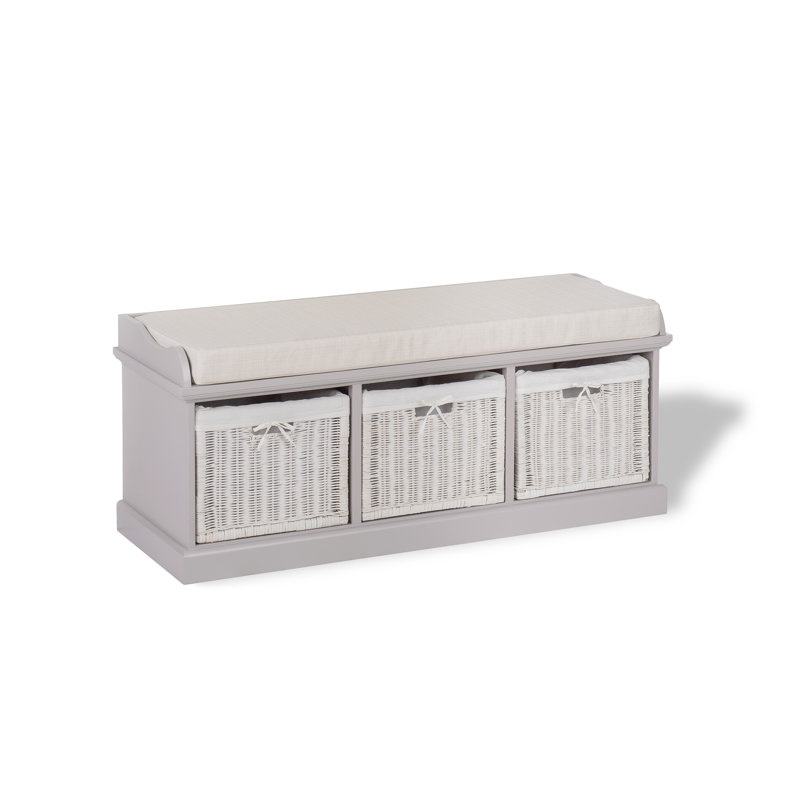 Bastogne Polyester Blend Upholstered Storage Bench, Blush/White, Light Brown