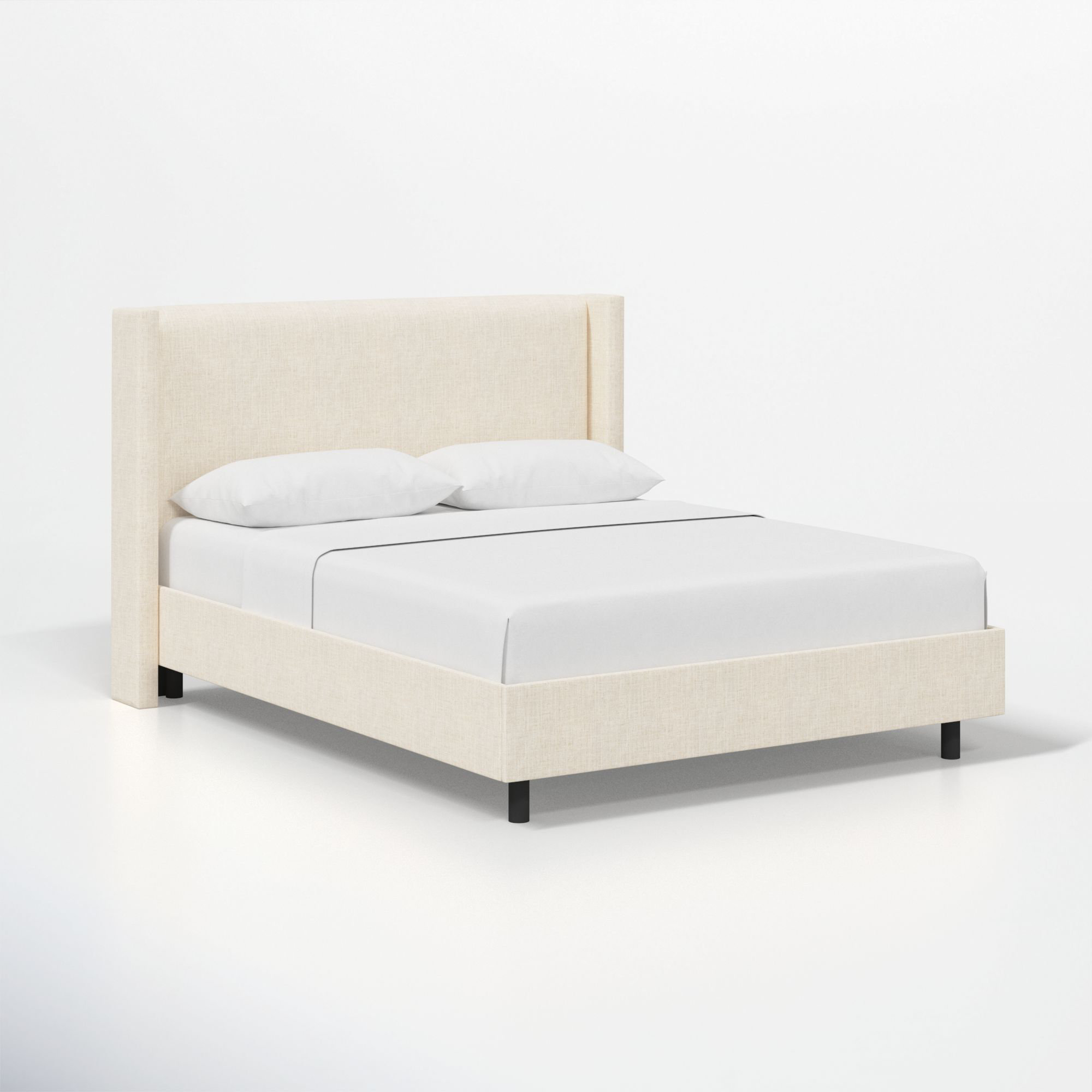 Hanson Upholstered Wingback Platform Bed, Classic Talc Linen, Full