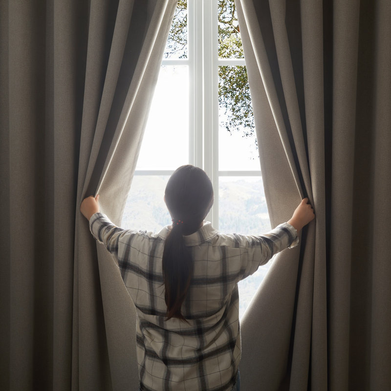 Linen Blend Blackout Curtain Panel Pair, 168cm Width x 228cm Drop, Mink