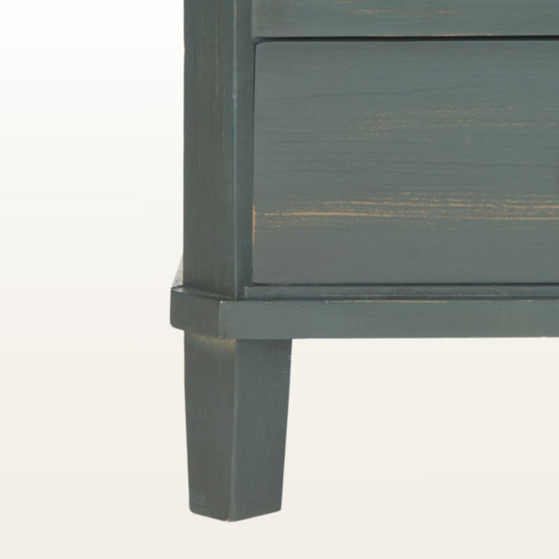 Table de bout en pin 25 po H - table de chevet 3 tiroirs avec poignées argentées, Bleu sarcelle foncé