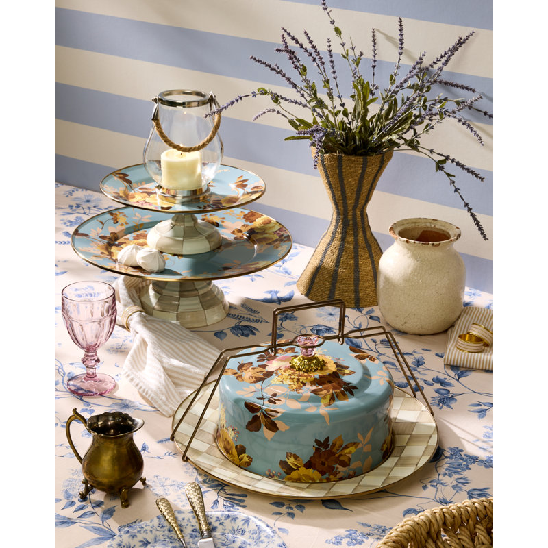 Wild Rose Small Pedestal Platter, Slate