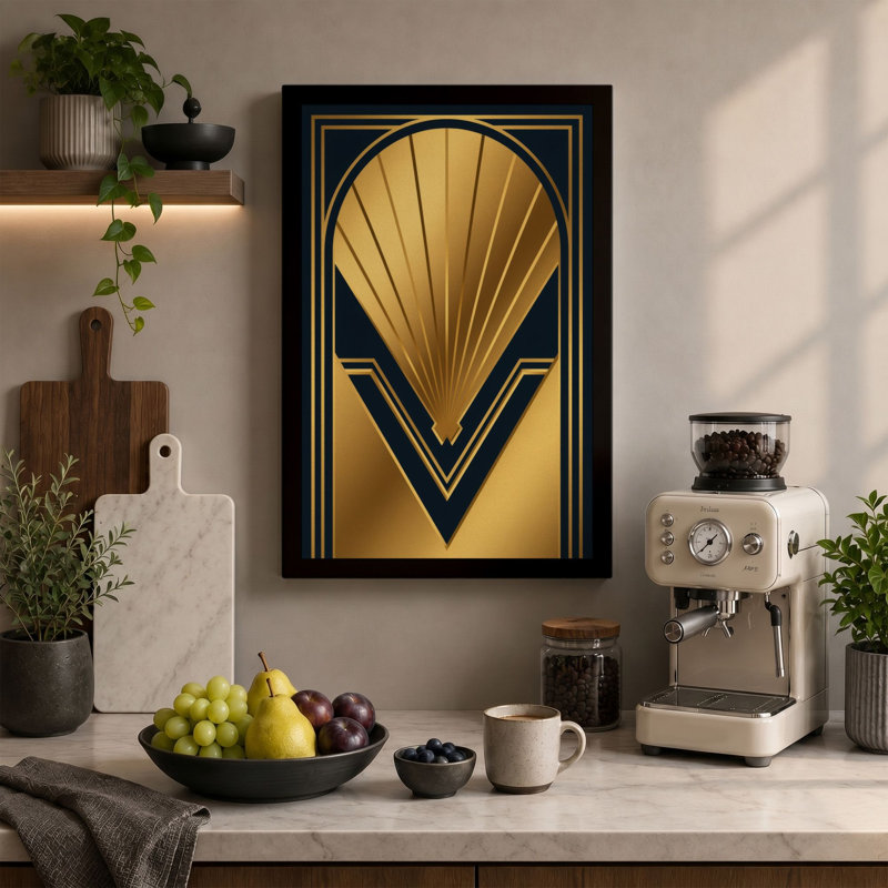 Sunburst Art Deco - Wrapped Canvas, 18x12 - 45.7 x 30.5 cm, Ochre Border