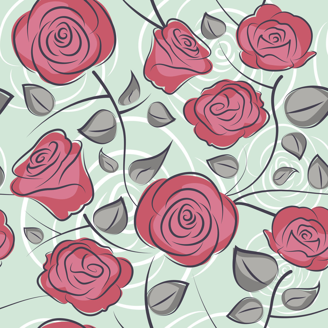 Vici Seamless Roses Pattern by Pixelliebe - Wrapped Canvas Graphic Art