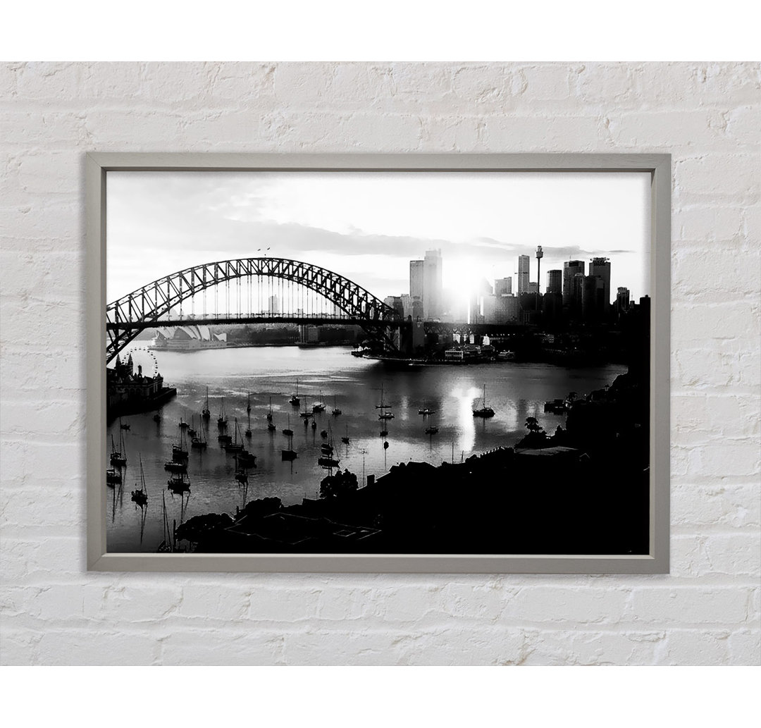 Harbour Sun Blaze B And W by Sydney - Einzelbildrahmen Kunstdrucke auf Leinwand