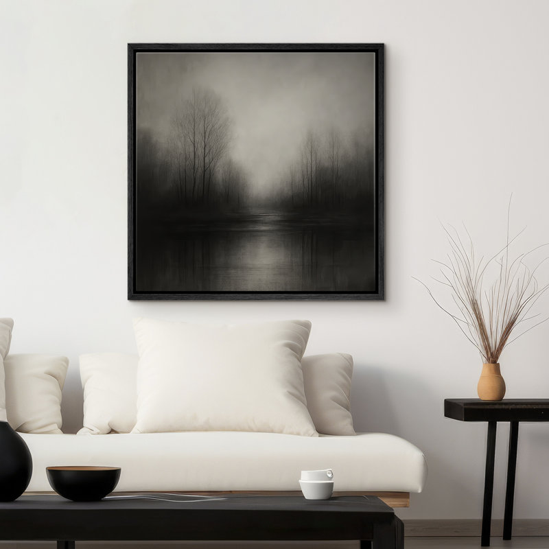 Reproduction de paysage abstrait encadrée d'art mural sur toile pour un décor moderne, H 16 po x l 16 po, Noir