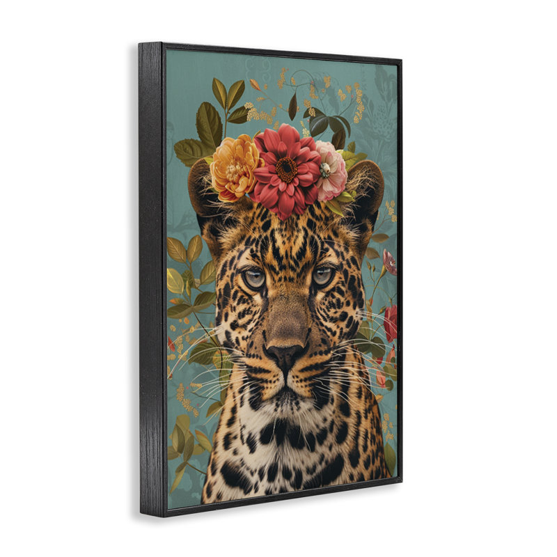 Couronne florale, guépard sauvage, estampe numérique, design par LSR Design Studio, H 18 po x l 12 po