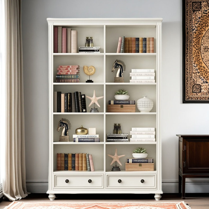 Bibliothèque de style campagne américaine, (5 tablettes) H 70,08 po x l 39,37 po x P 13,78 po, Blanc