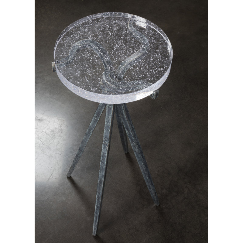 Gray Metal and Glass Round Pedestal End Table