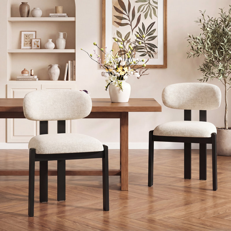 48.5 cm H Upholstered Chenille and Fabric Dining Chair, Beige, Black