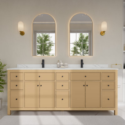 Meuble-lavabo double autoportant 84 po avec plateau en quartz Pendry
