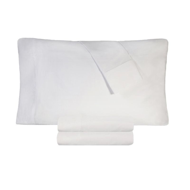 Percale Cotton Woven 300 Thread Count Sheet Set, White, Twin Sheet Set + 1 Fitted Sheet + 1 Pillowcase