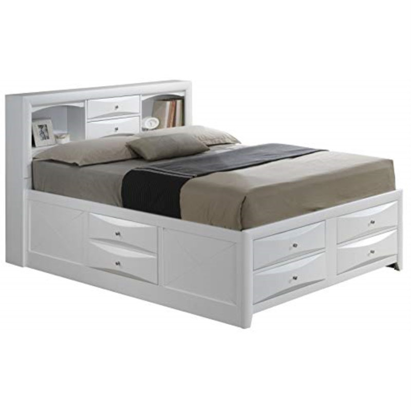 Champetre Bookcase Storage Bed, White, King
