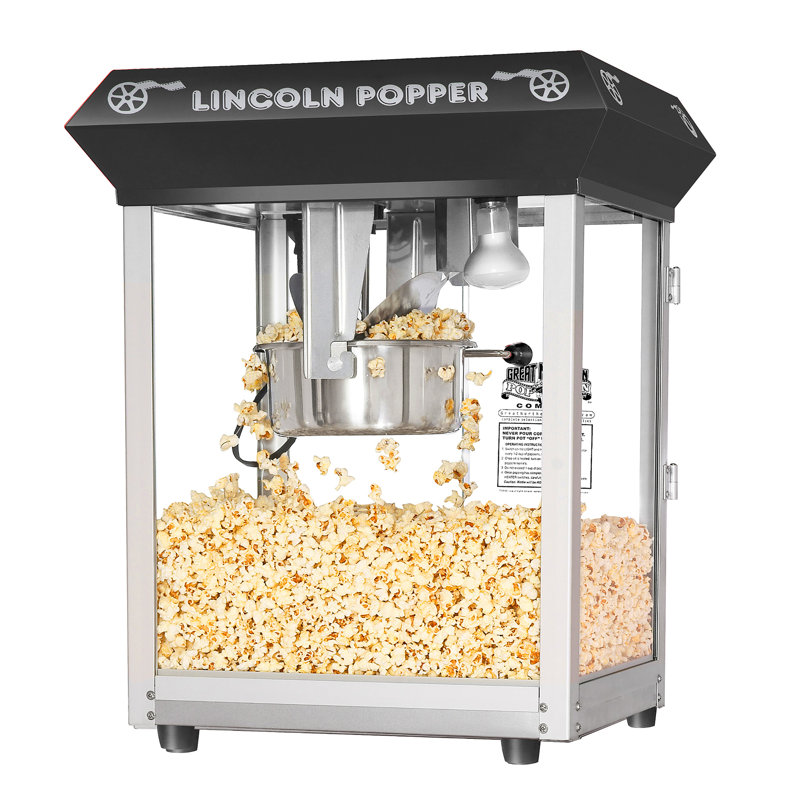 Machine à maïs soufflé Great Northern Popcorn Lincoln avec plateau à grains, lumière chauffante et accessoires
