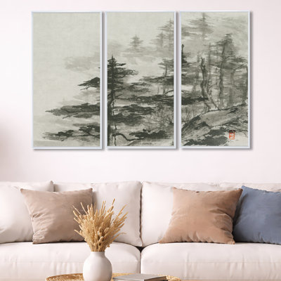 Asian Forest - Cabin & Lodge, ensemble de 3 toiles d'art encadrées
