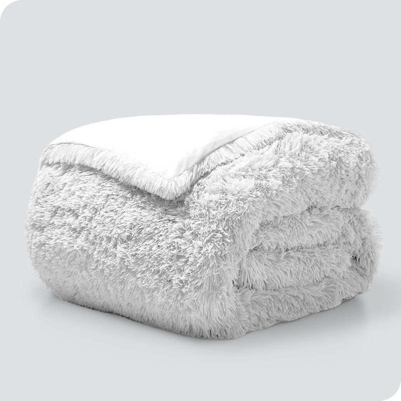 Shaggy Fleece Plush Duvet Cover, White, Queen Duvet Cover