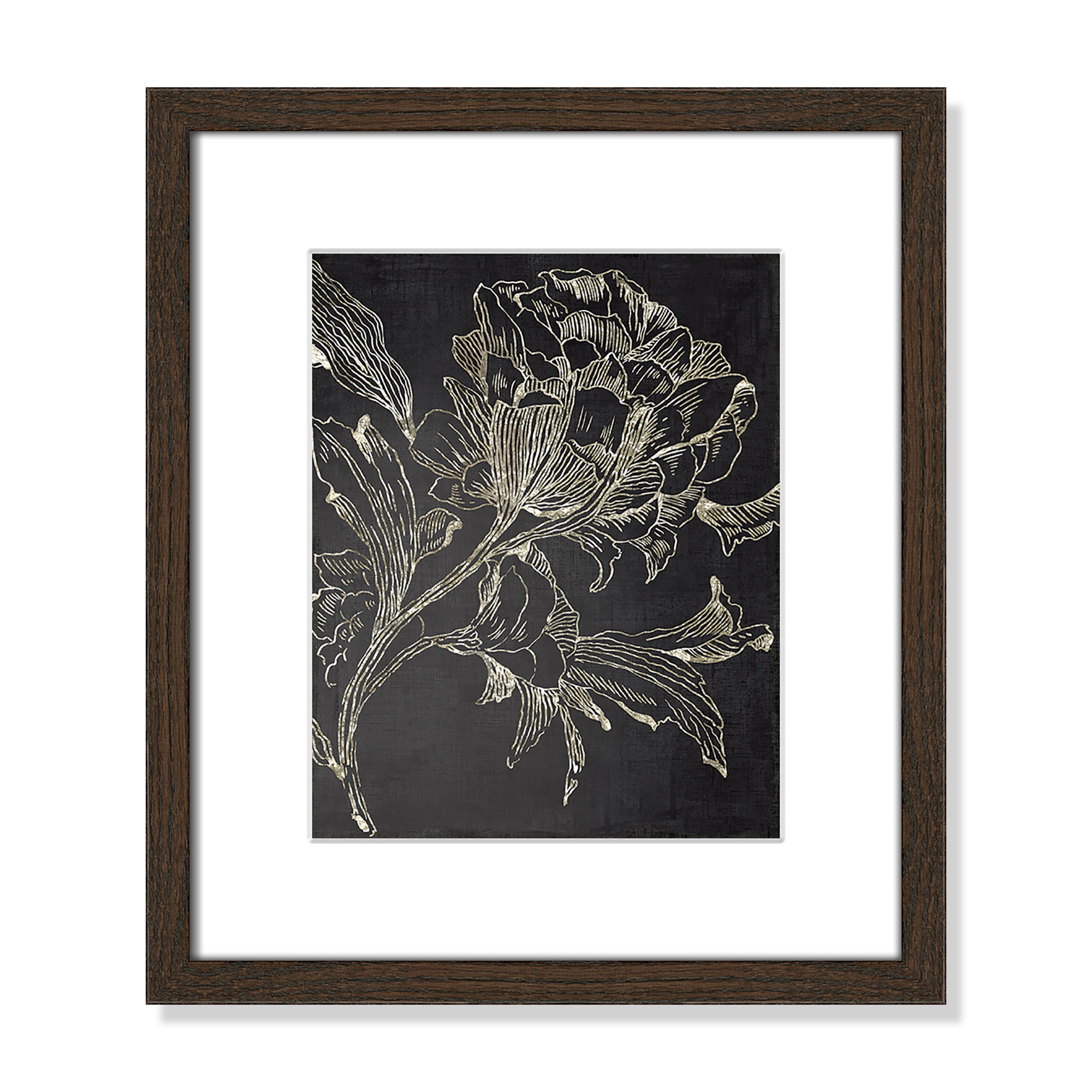 Golden Flower Folklore I by Asia Jensen - Picture Frame Graphic Art Print, Walnut Framed, 15" H x 13" W