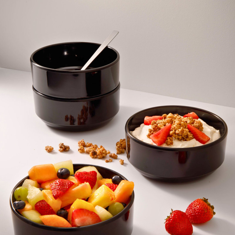 Stacking Melamine 12 Piece Dinnerware Set, Service For 4, Black