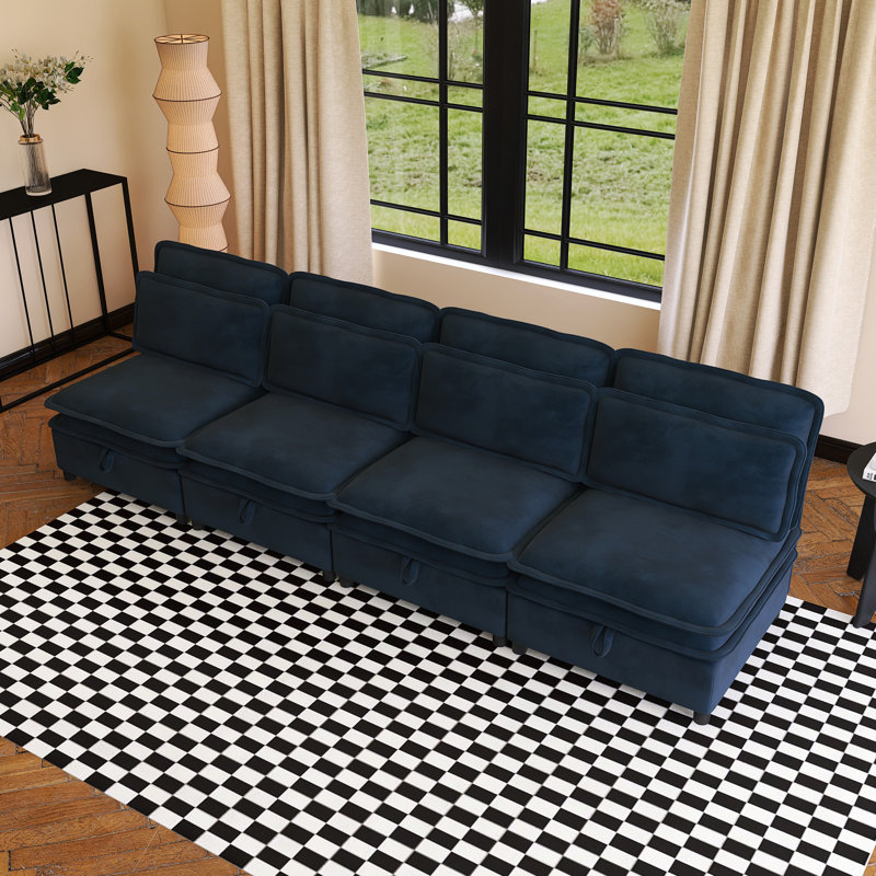 Double-Layer Cushion Modular Sofa, Dark Blue