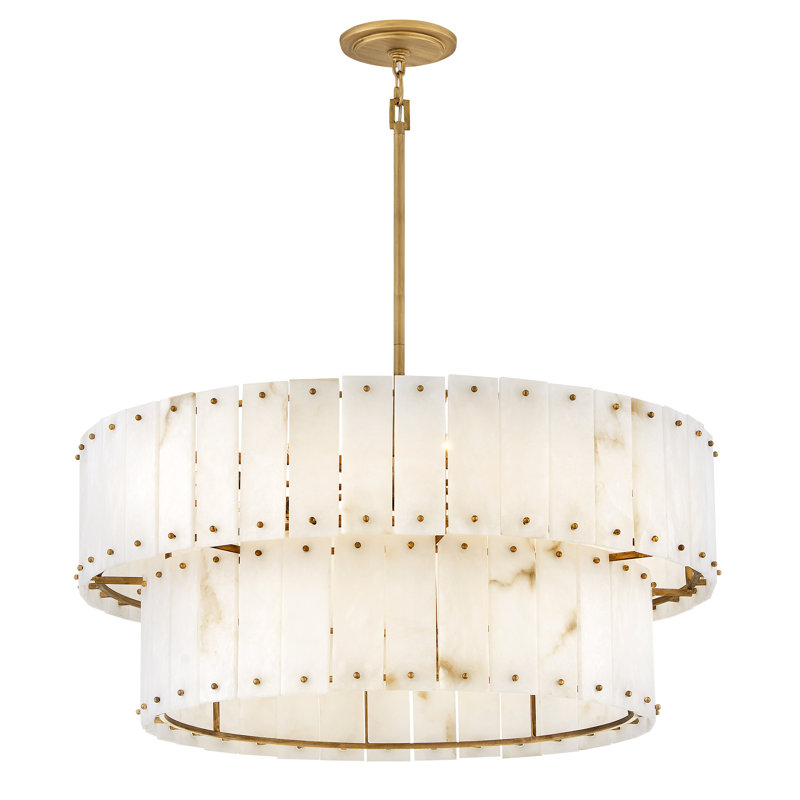 Simone 34.25" Eight-Light Two-Tier Drum Chandelier w/ Natural Alabaster Panels