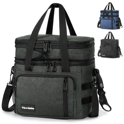 Tirrinia Large Lunch Cooler Bag, Insulated Double Deck Leakproof Lunch Box, Reusable Cooler Tote