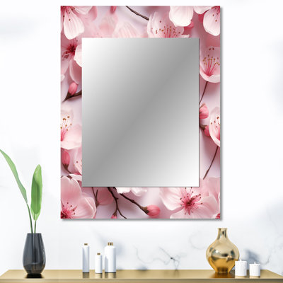 Tacory Pink Sakura Blossoms Floral - grand miroir japonais, miroir mural décoratif oriental, impression d'art en métal